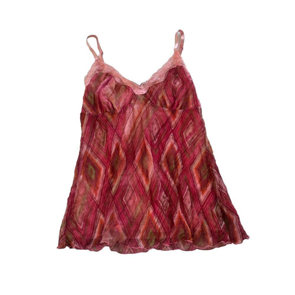 VTG Y2K Womens Medium Pink Geometric Lace Trimmed Tank Fairycore